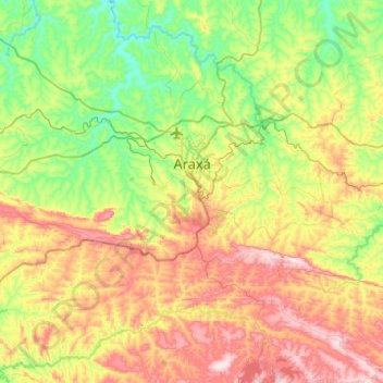 Topografische kaart Araxá, hoogte, reliëf