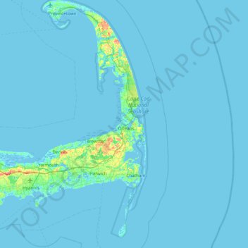 Topografische kaart Cape Cod, hoogte, reliëf