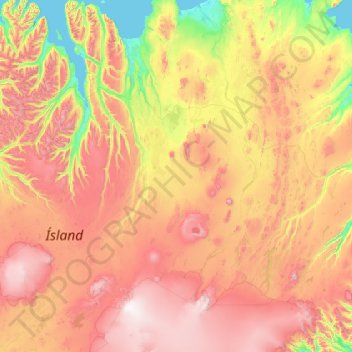 Topografische kaart Þingeyjarsveit, hoogte, reliëf