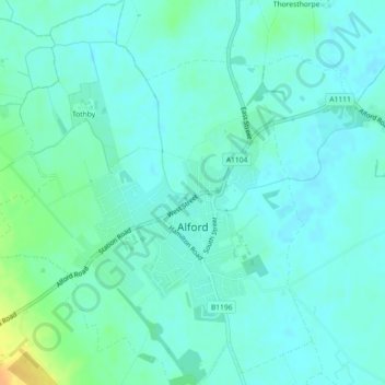 Topografische kaart Alford, hoogte, reliëf