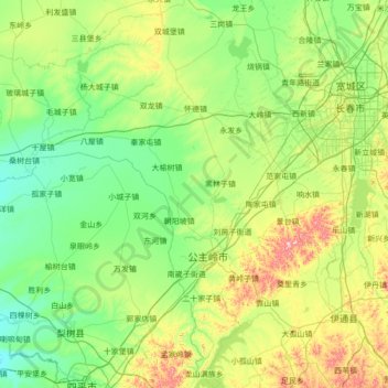Topografische kaart Gongzhuling City, hoogte, reliëf
