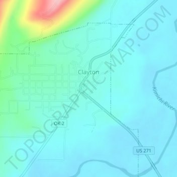Topografische kaart Clayton, hoogte, reliëf