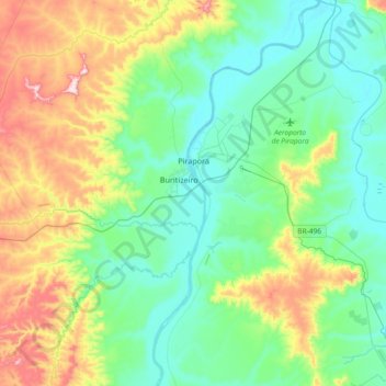 Topografische kaart Pirapora, hoogte, reliëf