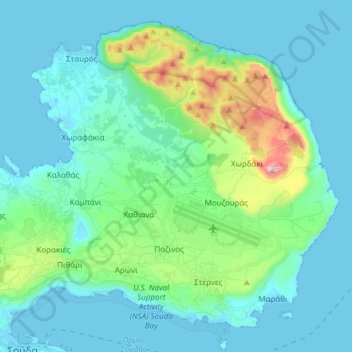 Topografische kaart Ακρωτήρι, hoogte, reliëf
