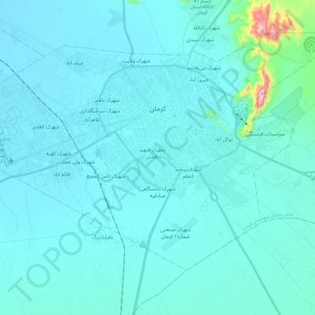 Topografische kaart کرمان, hoogte, reliëf