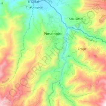 Topografische kaart Pimampiro, hoogte, reliëf