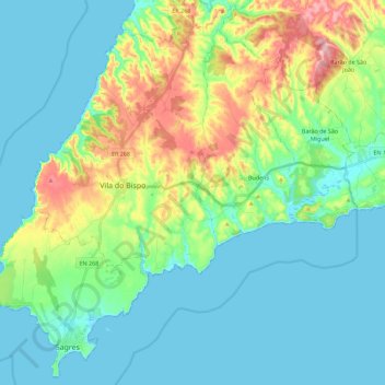 Topografische kaart Vila do Bispo, hoogte, reliëf