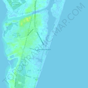 Topografische kaart Carolina Beach, hoogte, reliëf