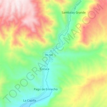 Topografische kaart Río Sama, hoogte, reliëf