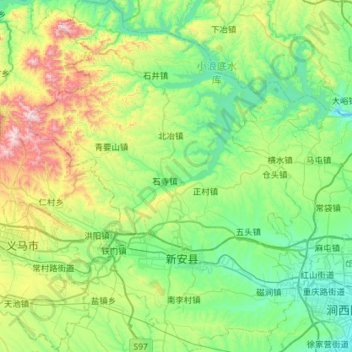 Topografische kaart 新安县, hoogte, reliëf