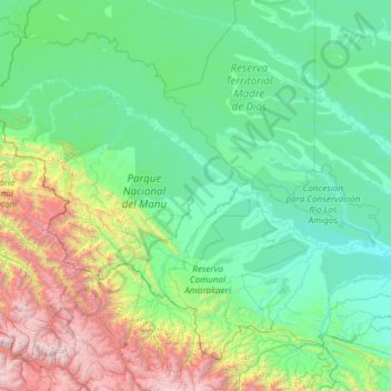 Topografische kaart Manu, hoogte, reliëf