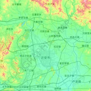 Topografische kaart Qian'an City, hoogte, reliëf
