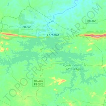 Topografische kaart Coremas, hoogte, reliëf