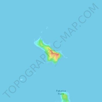 Topografische kaart Pakatoa Island, hoogte, reliëf