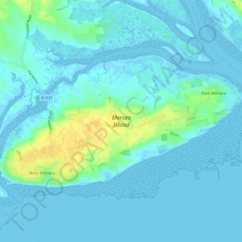 Topografische kaart Mersea Island, hoogte, reliëf