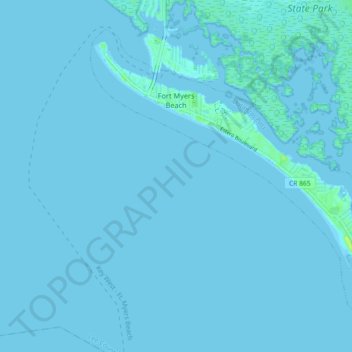 Topografische kaart Fort Myers Beach, hoogte, reliëf
