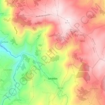 Topografische kaart Salzedas, hoogte, reliëf