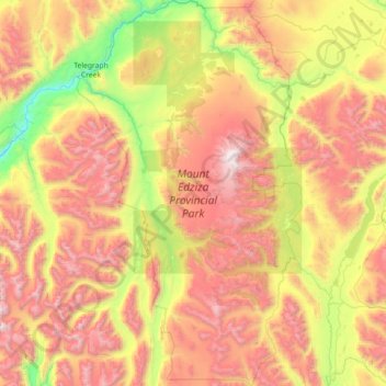 Topografische kaart Mount Edziza Provincial Park, hoogte, reliëf