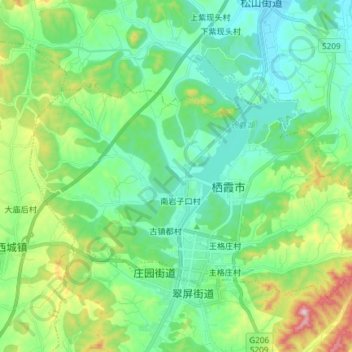 Topografische kaart Zhuangyuan, hoogte, reliëf