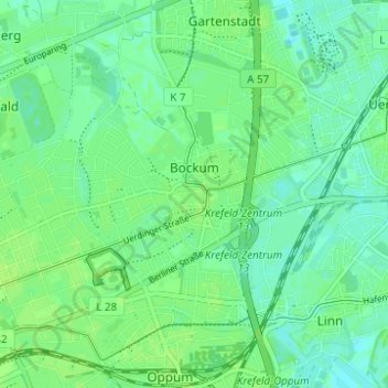 Topografische kaart Bockum, hoogte, reliëf