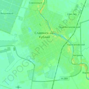 Topografische kaart Славянское городское поселение, hoogte, reliëf