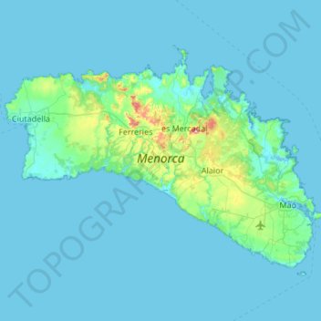 Topografische kaart Balearische Inseln, hoogte, reliëf