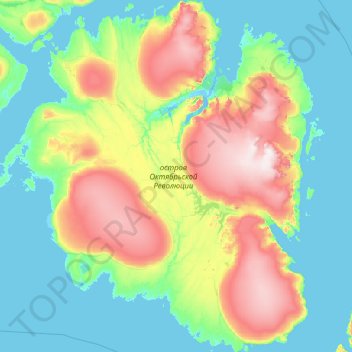 Topografische kaart Oktoberrevolutions-Insel, hoogte, reliëf