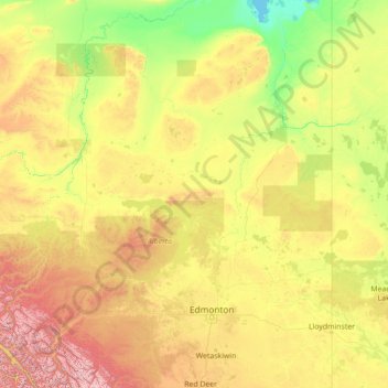 Topografische kaart Athabasca, hoogte, reliëf