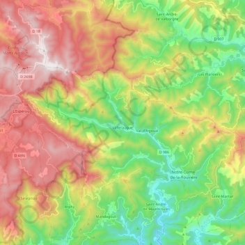 Topografische kaart Valleraugue, hoogte, reliëf