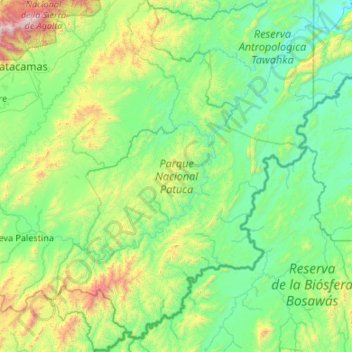 Topografische kaart Parque Nacional Patuca, hoogte, reliëf