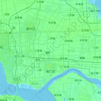 Topografische kaart 海门区, hoogte, reliëf