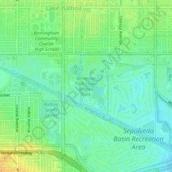Topografische kaart Beilenson Park / Lake Balboa Park, hoogte, reliëf
