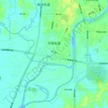 Topografische kaart Wenfeng Sub-district, hoogte, reliëf