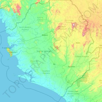 Topografische kaart Sierra Leone, hoogte, reliëf