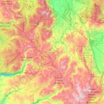 Topografische kaart Alpine County, hoogte, reliëf