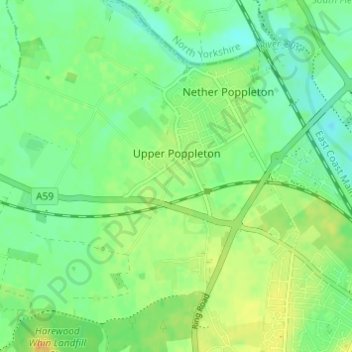Topografische kaart Upper Poppleton, hoogte, reliëf