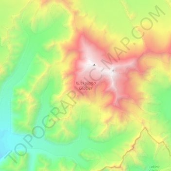 Topografische kaart Kuskulana Glacier, hoogte, reliëf