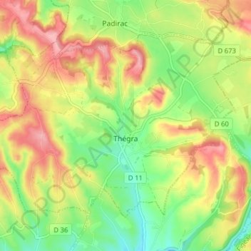 Topografische kaart Thégra, hoogte, reliëf