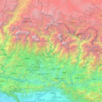 Topografische kaart गण्डकी अञ्चल, hoogte, reliëf