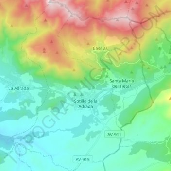 Topografische kaart Sotillo de la Adrada, hoogte, reliëf