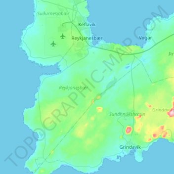 Topografische kaart Reykjanesbær, hoogte, reliëf