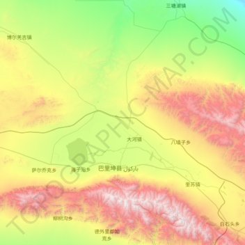 Topografische kaart 兵团红山农场, hoogte, reliëf