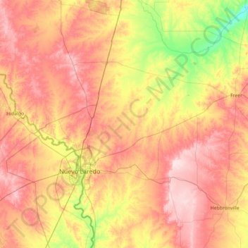Topografische kaart Webb County, hoogte, reliëf