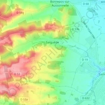 Topografische kaart Saiguède, hoogte, reliëf