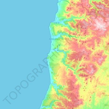 Topografische kaart Cobquecura, hoogte, reliëf