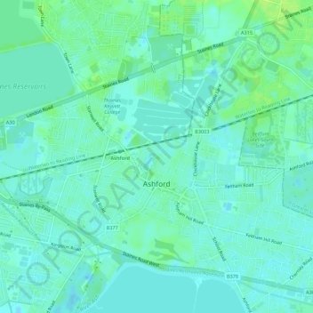 Topografische kaart Ashford, hoogte, reliëf