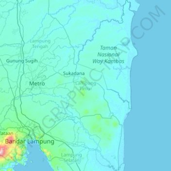 Topografische kaart Lampung Timur, hoogte, reliëf