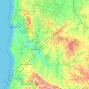 Topografische kaart Odemira, hoogte, reliëf
