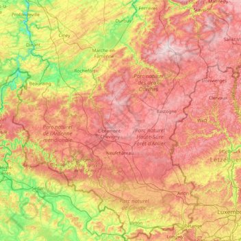Topografische kaart Luxemburg, hoogte, reliëf