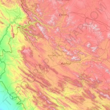 Topografische kaart Provinz Kermanschah, hoogte, reliëf